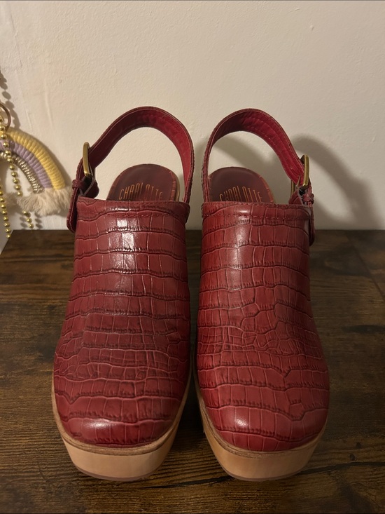 Charlotte Stone Shoes - Charlotte Stone Red Croc-Embossed Slingback Clogs